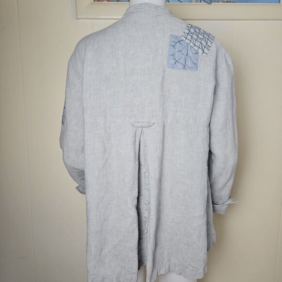 J JIll Unstructured Linen Jacket Womens M Sage Lagenlook Embroidered Vintage - Picture 4 of 16